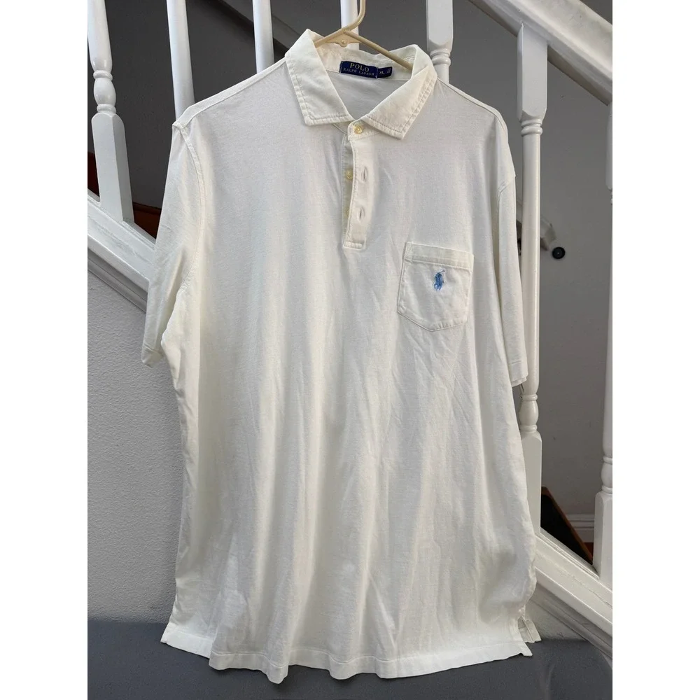 Polo Ralph Lauren Mens XL Cream Off White Short Sleeve Pocket Polo Shirt
